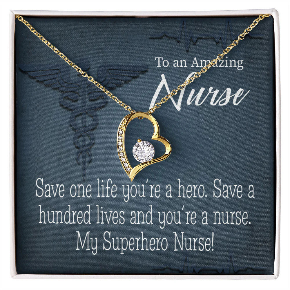 Superhero Nurse! Nurse Forever Love Cz Heart Necklace White Gold Luxury Box